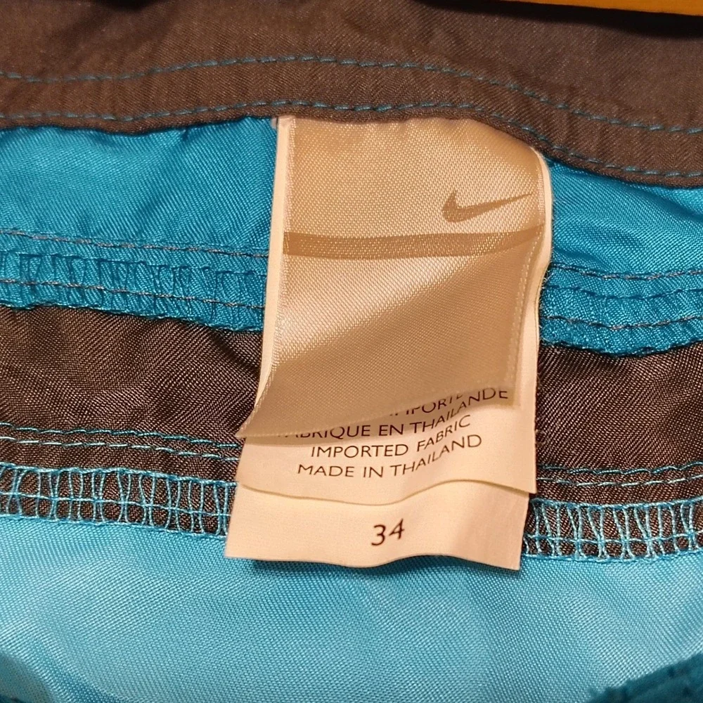 Nike Mens Board Shorts Teal Blue Brown Swim Trunks Size 34 Surfing Beachwear